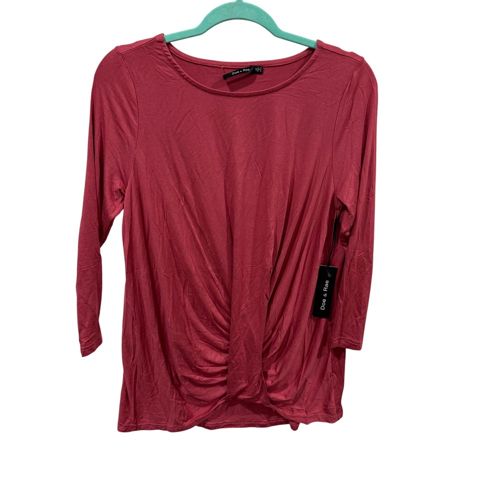 Doe & Rae Rose Pink Twist Front 3/4 Sleeve Scoop Neck Top S 9260T